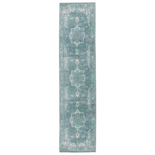 KATE LESTER + JAIPUR LIVING Machine Washable Oriental Power Loom Polyester Area Rug in Teal/Green