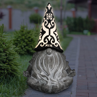 Exhart Solar Gnome with Pattern Hat Garden Statue, 7 by 11 Inches