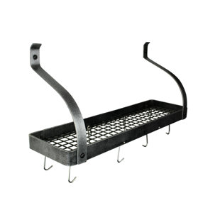 ENCLUME Handcrafted Gourmet Bookshelf Wall Rack with Curved Arms & 12 Hooks