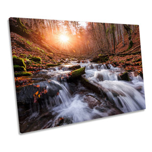 CANVAS GEEKS Woodland Forest Sunset River - Wrapped Canvas Print