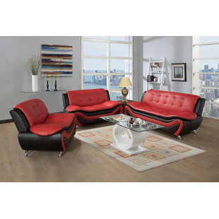 AINE HOME 3 Piece Faux Leather Living Room Set