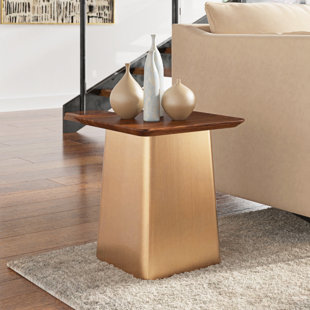 CORRIGAN STUDIO® Safreen 18'' Tall Solid Wood Tray Top Block End Table