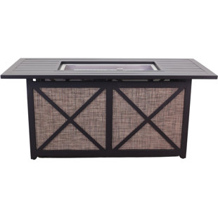 COURTYARD CASUAL FURNITURE Courtyard Casual Santa Fe Rectangle Fire Pit In Java With 18 Lbs Of Amber Fire Glass And Sling Base