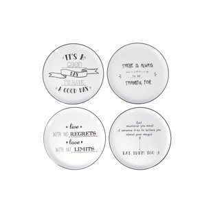 PORLAND Be Happy 4 Piece Cake Plate Set 7.86'' Flat Plates With Designs