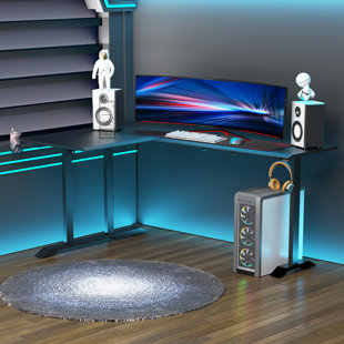 INBOX ZERO Gaming Tisch Schreibtisch L-förmige mit Kopfhörerhaken Getränkehalterung Computertisch MDF Metall