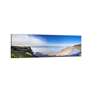 BEACHCREST HOME Coastal Landscape Featuring Llangennith Sands & Rhossili Bay, Gower Peninsula, Wales - Wrapped Canvas Panoramic Print