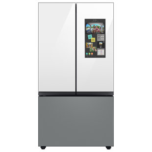 SAMSUNG Bespoke 3-Door French Door Refrigerator (30 cu. ft.)  with Top Left and Family Hub Panel - Glass Bottom Door Panel