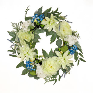 National Tree Company 24" Spring Dahlia, Peony, and Hydrangea Wreath