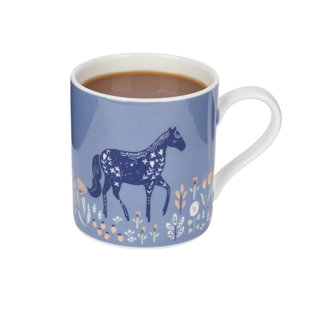 KitchenCraft 330ml Woodcut Horse China Mug (Set of 4)