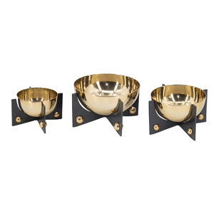 R16 HOME FURNITURE 3 Piece Aluminum Decorative Bowl Set in Gold/Black