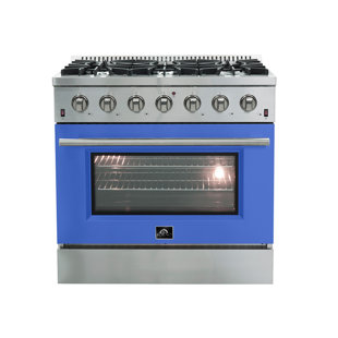Forno Galiano 36-inch Gas Range in white, black, blue or red, 6 burners, 83,000 BTU, 5.36 cu. ft. Convection oven