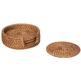 BEACHCREST HOME™ Woodside Bamboo Round 4 Piece Coaster Set With Holder