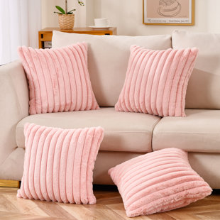 WARISI Striped Faux Fur Reversible Throw Pillow (Set of 4)