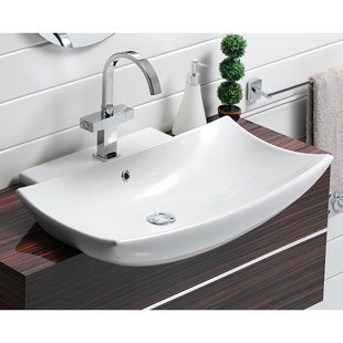 CeraStyle By Nameeks Bella B 19.7'' Glossy White Ceramic Rectangular Wall Mount Bathroom Sink with Overflow