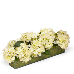 T&C FLORAL COMPANY Fresh Cut Faux Silk Hydrangea Arrangement in Planter