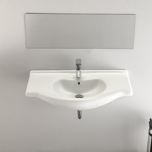 CeraStyle By Nameeks Nil 19.7'' Glossy White Ceramic Rectangular Wall Mount Bathroom Sink with Overflow
