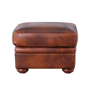 LEATHER LUSSO Rowan Traditional Top Grain Leather Ottoman With Nailhead Accents