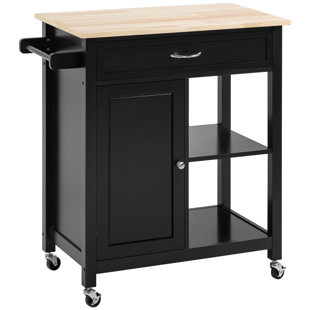 LIPOTON Kitchen Island Cart, Rolling Kitchen Island with Storage, Solid Wood Top, Drawer