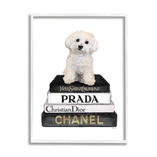 STUPELL INDUSTRIES Maltese Dog Glam Pet Fashion Bookstack Black Framed Giclee Texturized Art By Amanda Greenwood