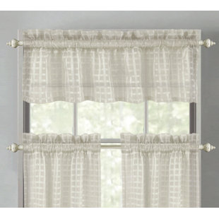 LADY SANDRA Geometric Tailored 30" Kitchen Curtain (Set of 3)