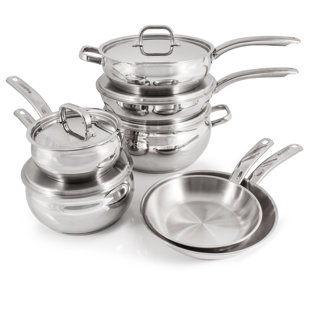 BergHOFF Essentials Belly Shape 12 Piece 18/10 Stainless Steel Cookware Set with Metal Lids