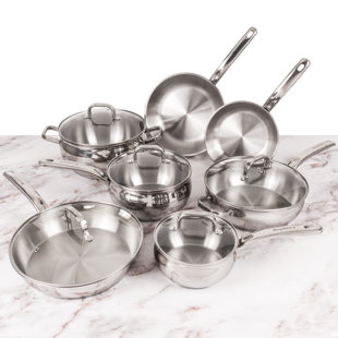 BergHOFF Essentials Belly Shape 12Pc 18/10 Stainless Steel Cookware Set, Glass Lids