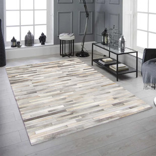 MDR TRADING INC. Pampas Handmade Gray Stripes Leather Rug