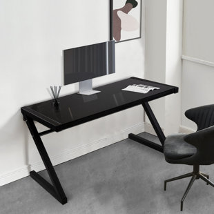 MASAKA B&W Home Office Computer Desk with Glass Top