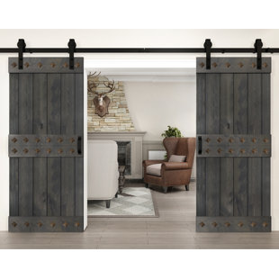 ISLIFE 84'' Solid Wood Paneled Low-Gloss with Installation Hardware Kit Barn Door (Set of 2)
