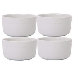 Home Essentials and Beyond 4 Piece 8Oz Porcelaine Round Embossed Loop Ramekins (Set of 4)