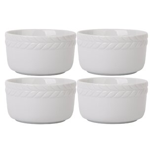 Home Essentials and Beyond 0.25 Qt. Ceramic Round Embossed Braid Ramekin (Set of 4)