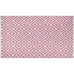 JARDIN DECO Geometric Machine Woven Flatweave Rectangle 90cm X 150cm Pink/Grey Area Rug