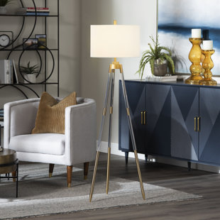 CRESTVIEW COLLECTION Kondo 62" Acrylic Tripod Floor Lamp with Linen Drum Shade, Clear