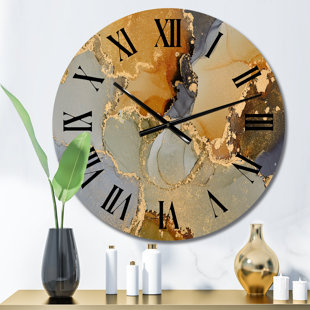 EAST URBAN HOME Brown Luxury Abstract Fluid Art I - Modern Wall Clock