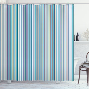 EAST URBAN HOME Striped Shower Curtain with Hooks Included