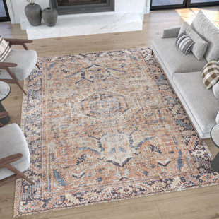 TAYSE RUGS Machine Washable Oriental Flatweave Rust/Blue/Beige Area Rug