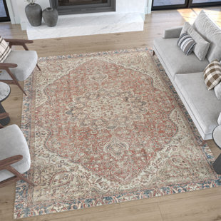TAYSE RUGS Machine Washable Oriental Flatweave Cotton Rust/Khaki Area Rug