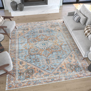 TAYSE RUGS Machine Washable Geometric Flatweave Blue Area Rug