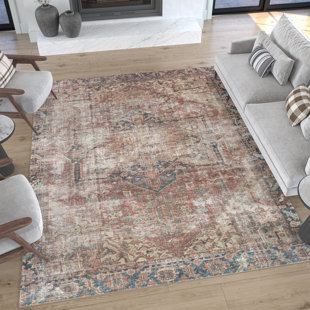 TAYSE RUGS Machine Washable Geometric Flatweave Rust Area Rug