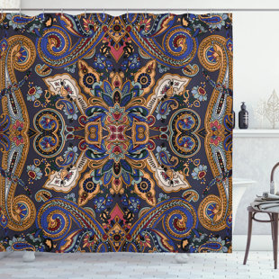 BLOOMSBURY MARKET Barnaby Paisley Shower Curtain with Hooks Included