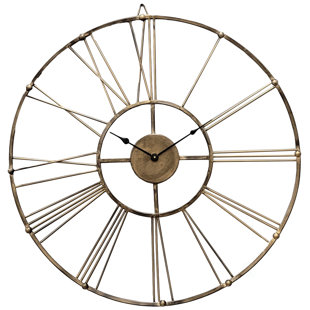 CLOCKSWISE Vintage Antique Gold 30 in Dia Metal Wall Clock - Roman Numerals, Elegant Decorative Timepiece