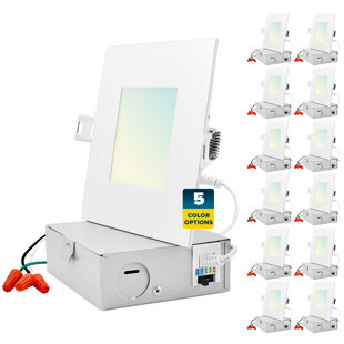 SUNPERIAN 4" Ultra Slim Selectable CCT New Construction IC LED Canless Recessed Lighting Kit (Set of 12)