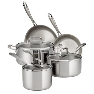 Tramontina Tri-Ply Clad 8 Pc Stainless Steel Cookware Set with Glass Lids