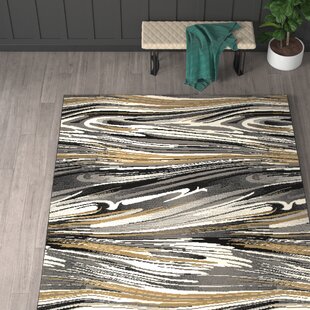 MERCURY ROW® Roepke Abstract Gray/Black/Gold Indoor / Outdoor Area Rug