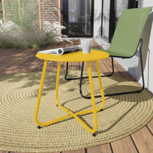 Ebern Designs Steel Patio Side Table, Weather Resistant Outdoor Round End Table