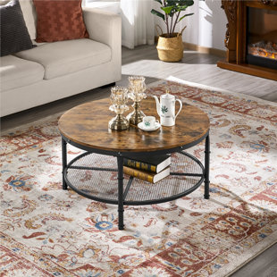 WILLISTON FORGE Woodbine Round Coffee Table with 2-Tier Storage Shelf
