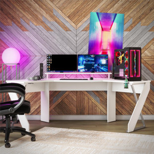 NTENSE Xtreme Gaming Corner Desk with Riser & LED Light Kit