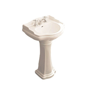 WS Bath Collections Retro 25.2'' Tall White Ceramic Rectangular Pedestal Bathroom Sink with Overflow