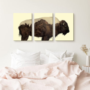 IDEA4WALL A Buffalo and Rocky Mountains - Wrapped Canvas Painting Print Multi-Piece Image