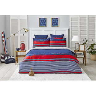 NAUTICA HOME Nautica Drifting 100% Turkish Cotton Duvet Cover Set, Navy Blue Multi